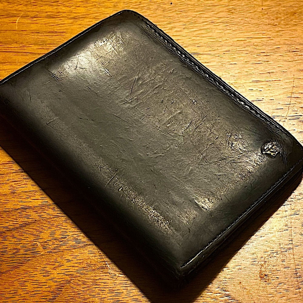 Authentic Vintage Gianni Versace Black Calf Leather Medusa Card Holder